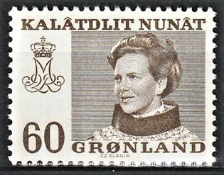 FRIMÆRKER GRØNLAND | 1973 - AFA 85F - Dronning Margrethe - 60 øre brun - Postfrisk